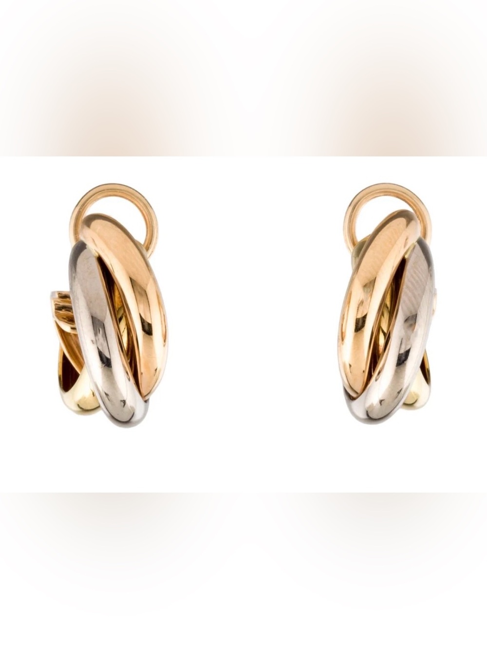 Authentic Cartier 18K Tri-Color Gold Classic Trinity Hoop Earrings